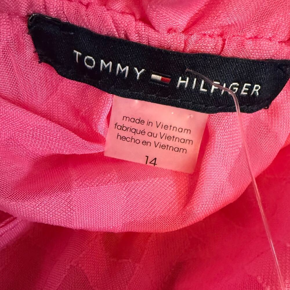 TOMMY HILFIGER Pattern Cap Sleeve Mini Dress Carmine Rose Women’s Sz 14 - Picture 6 of 8